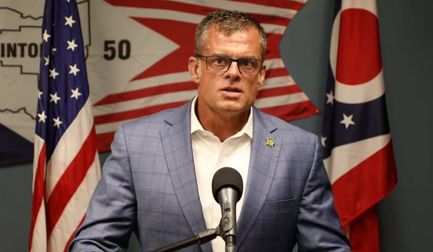 This image taken from video released by the Office of Ohio Attorney General Andy Wilson shows Wilson speaks during a press conference Tuesday, June 30, 2026. (Office of Ohio Attorney General Andy Wilson via AP)