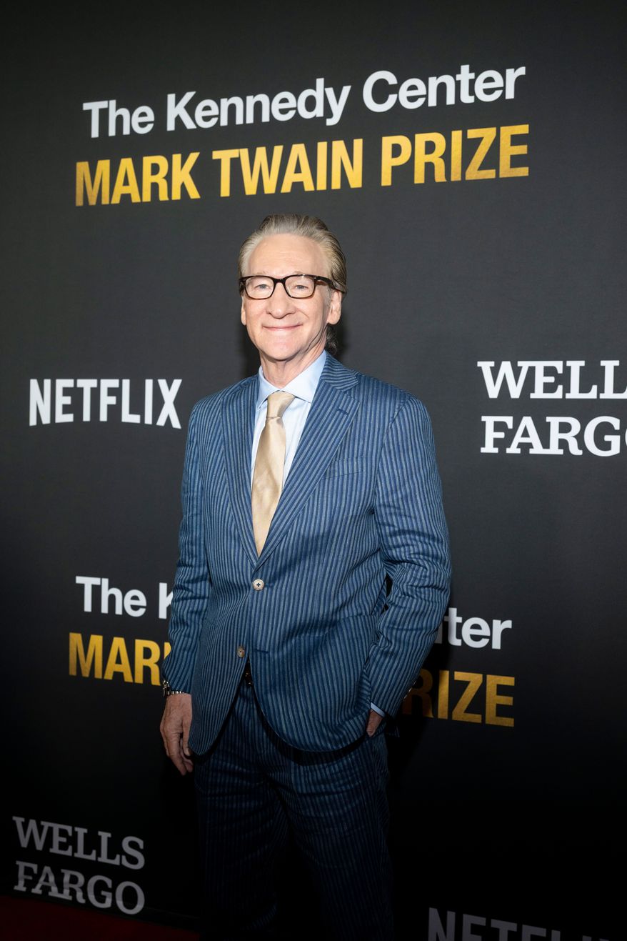 Comedian and political satirist Bill Maher arrives on the red carpet for the 27th Annual Mark Twain Prize for American Humor Celebrating Bill Maher, Sunday, June 29, 2026, in Washington. (AP Photo/Kevin Wolf)