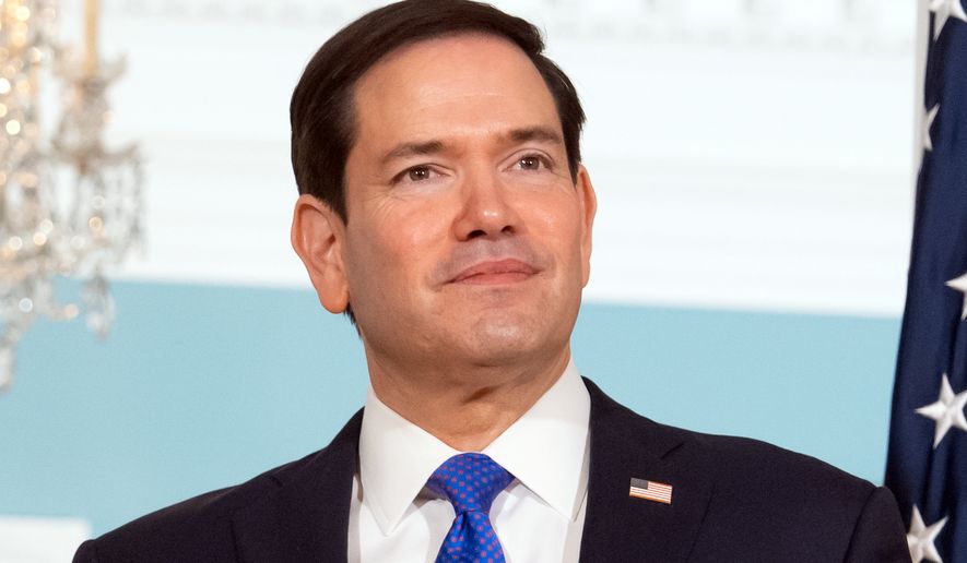Secretary of State Marco Rubio stands with Germany's Foreign Minister Johann Wadephul, not shown, at the State Department, Monday, June 29, 2026, in Washington. (AP Photo/Mark Schiefelbein)
