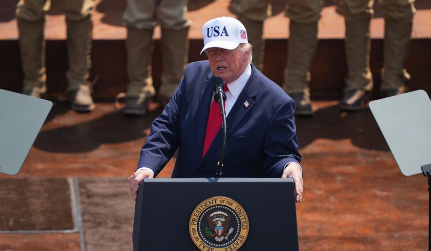 President Donald Trump speaks at the Burning Hills Amphitheater during the Theodore Roosevelt Presidential Library opening ceremony Wednesday, July 1, 2026, in Medora, N.D. (AP Photo/Matt Rourke)