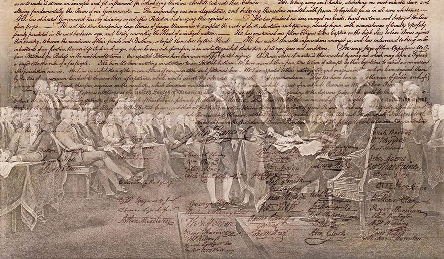 The Founding Fathers and the Constitution of the United States of America illustration by Alexander Hunter/The Washington Times