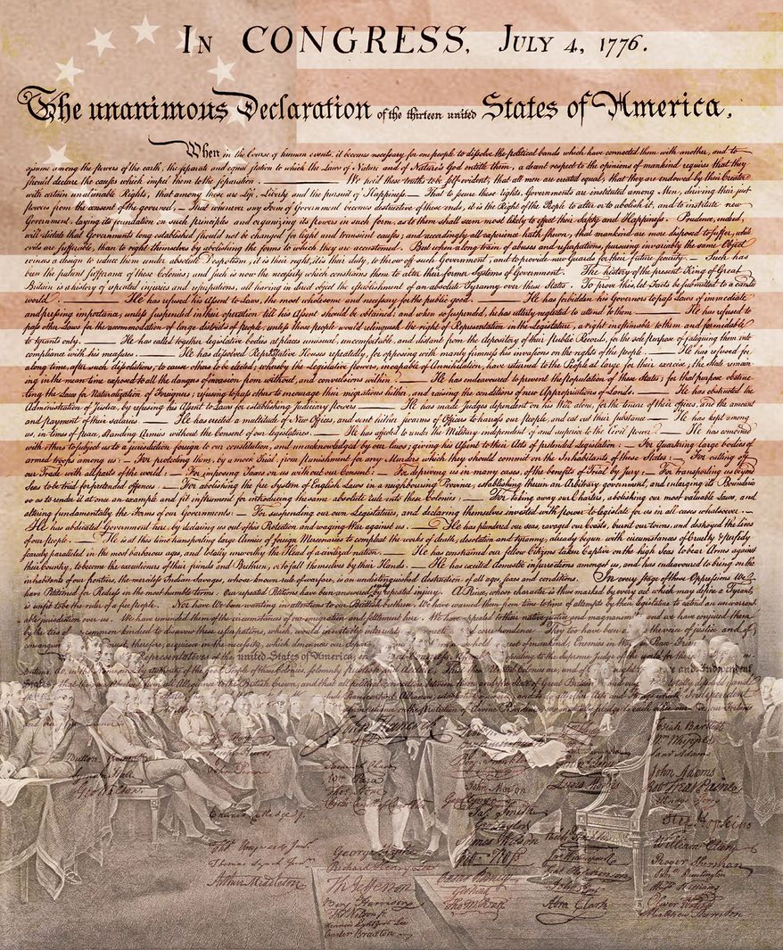 The Founding Fathers and the Constitution of the United States of America illustration by Alexander Hunter/The Washington Times