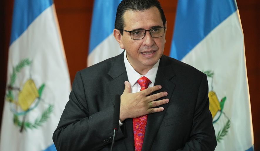 FILE - Guatemalan Attorney General Gabriel Garcia Luna speaks during a press conference in Guatemala City, May 17, 2026. (AP Photo/Moises Castillo, File)