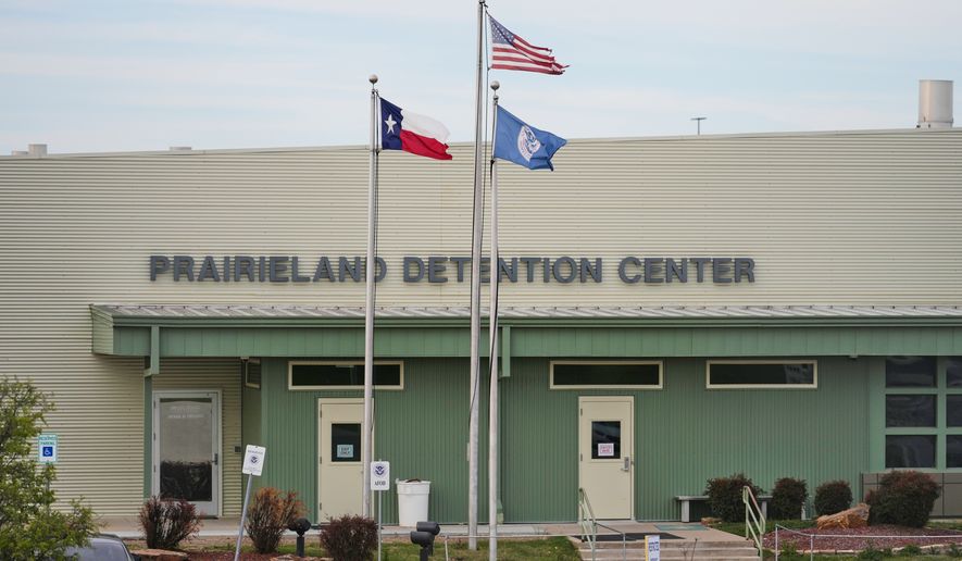 FILE - The Prairieland Detention Center in Alvarado, Texas, is shown, Monday, March 16, 2026. (AP Photo/Tony Gutierrez,File)