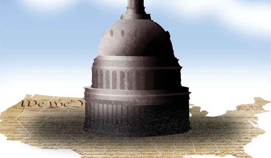 The United States of America, the Constitution and the federal government illustration by Alexander Hunter/The Washington Times