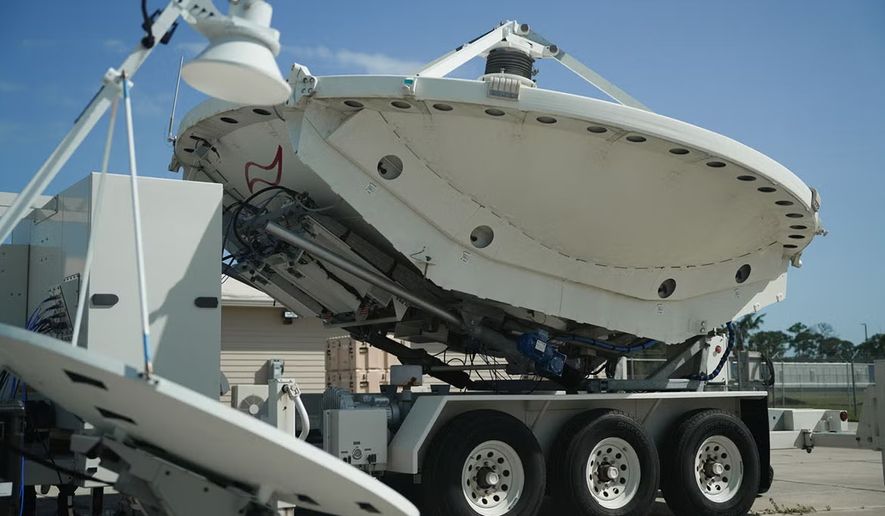 L3Harris Meadowlands Production UnitToggle credit The Meadowlands system, a compact and mobile version of the CCS, uses ground-based radio frequency units to disrupt satellite communications. (Courtesy of L3Harris)