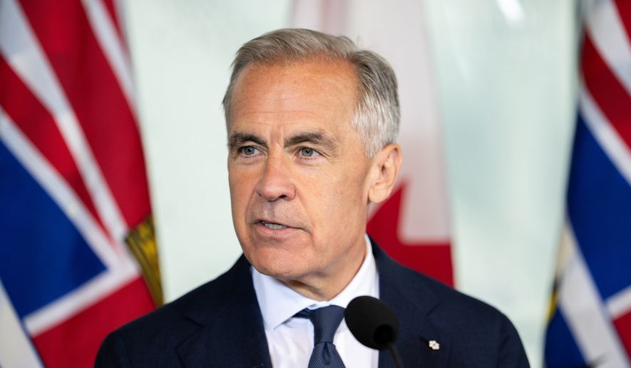 Prime Minister Mark Carney speaks in Vancouver, on Thursday, July 2, 2026. (Ethan Cairns/The Canadian Press via AP)