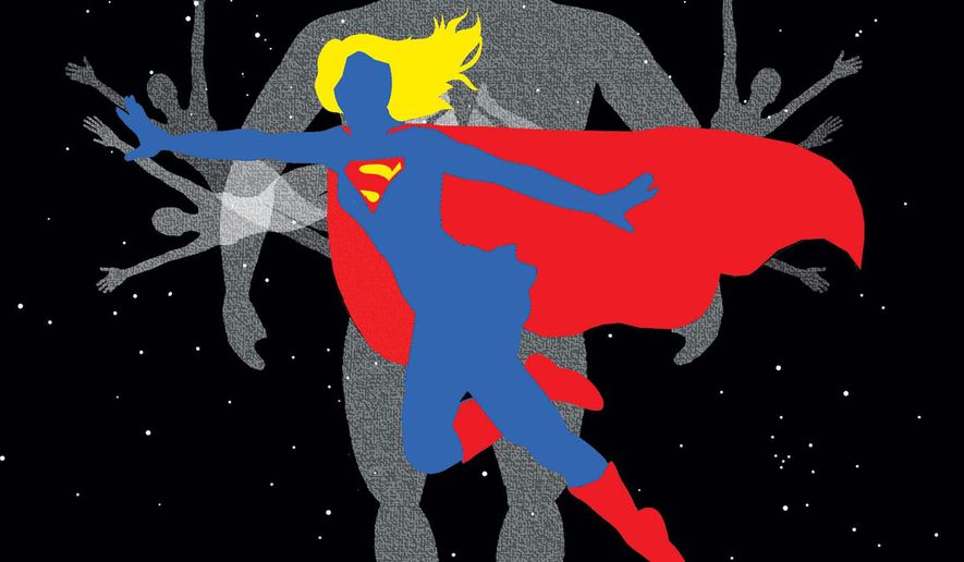 "Supergirl" movie plot and human trafficking illustration by Alexander Hunter/The Washington Times