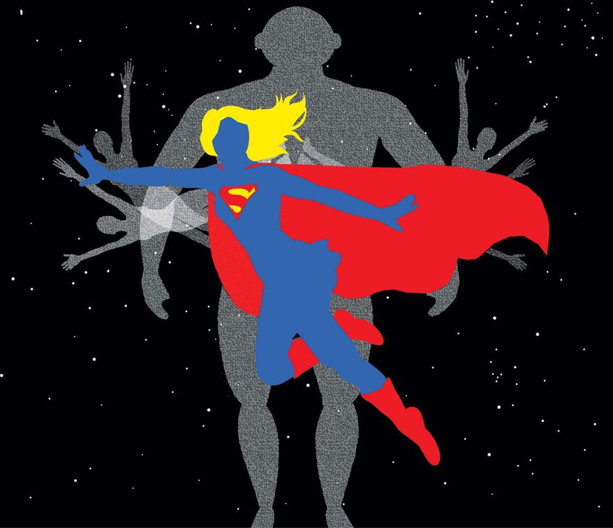 "Supergirl" movie plot and human trafficking illustration by Alexander Hunter/The Washington Times