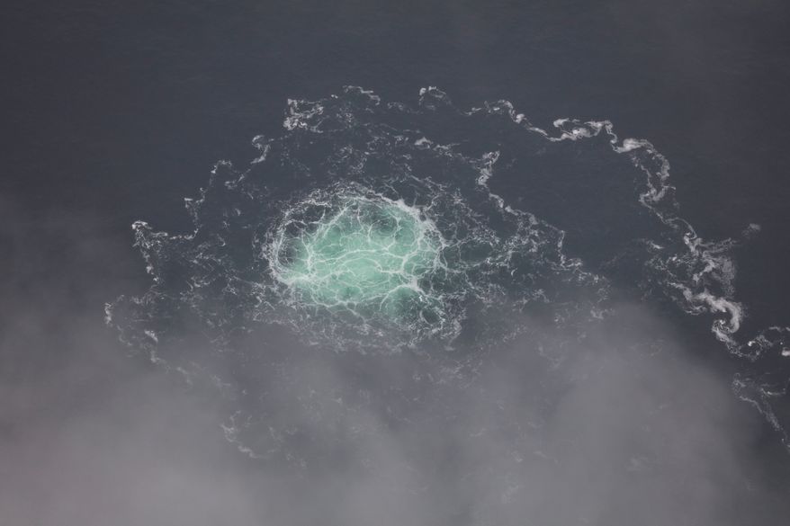 In this picture provided by the Swedish Coast Guard, a leak from Nord Stream 2 is seen, on Sept. 28, 2022. (Swedish Coast Guard via AP, File)