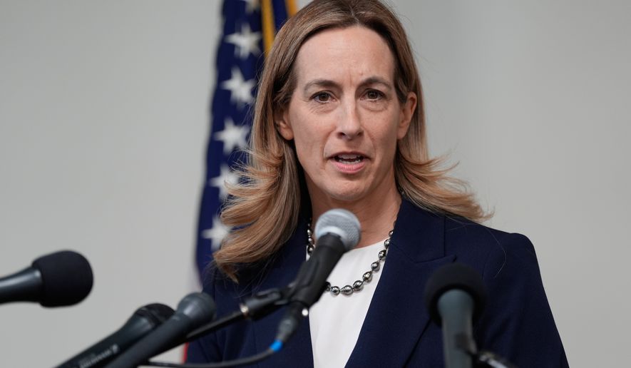 New Jersey Governor-elect Mikie Sherrill talks to reporters during a news conference in Trenton, N.J., Nov. 5, 2025. (AP Photo/Seth Wenig, File)