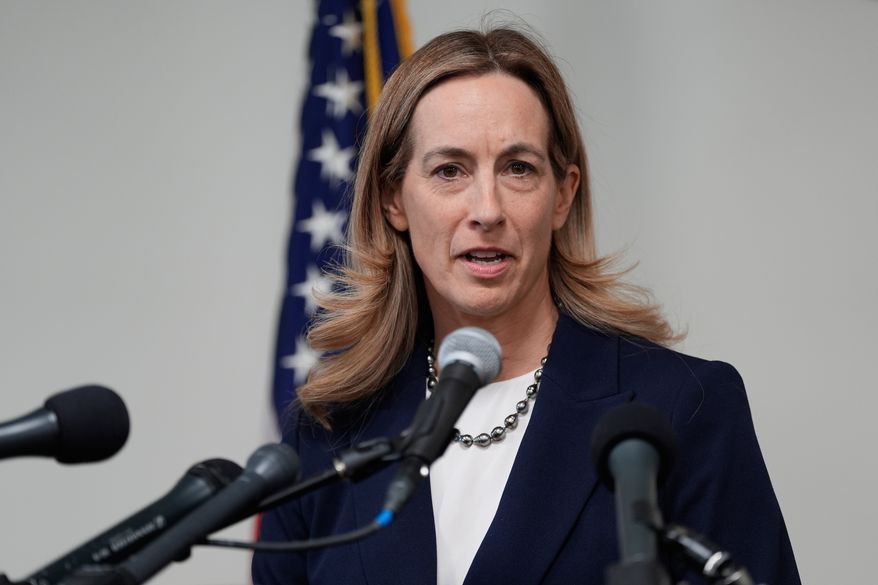 New Jersey Governor-elect Mikie Sherrill talks to reporters during a news conference in Trenton, N.J., Nov. 5, 2025. (AP Photo/Seth Wenig, File)