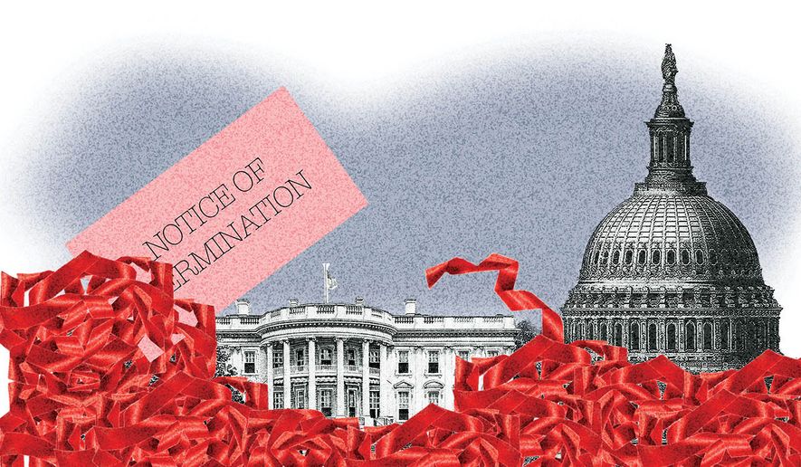 Control of independent regulatory agencies between executive and legislative branches of federal government illustration by Alexander Hunter/The Washington Times