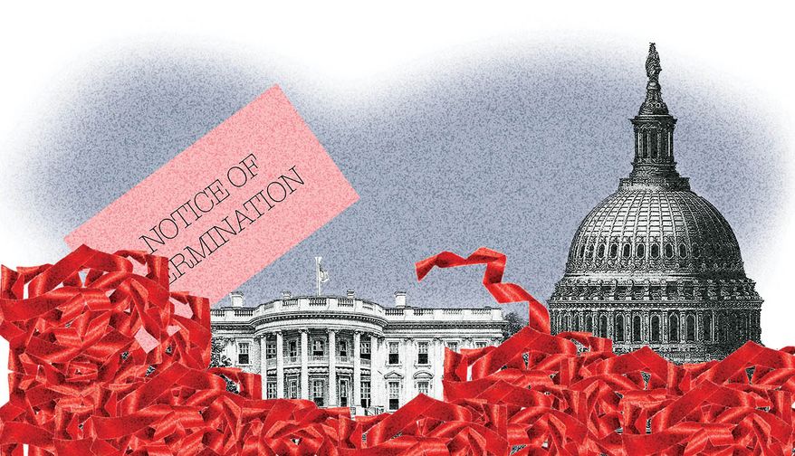 Control of independent regulatory agencies between executive and legislative branches of federal government illustration by Alexander Hunter/The Washington Times