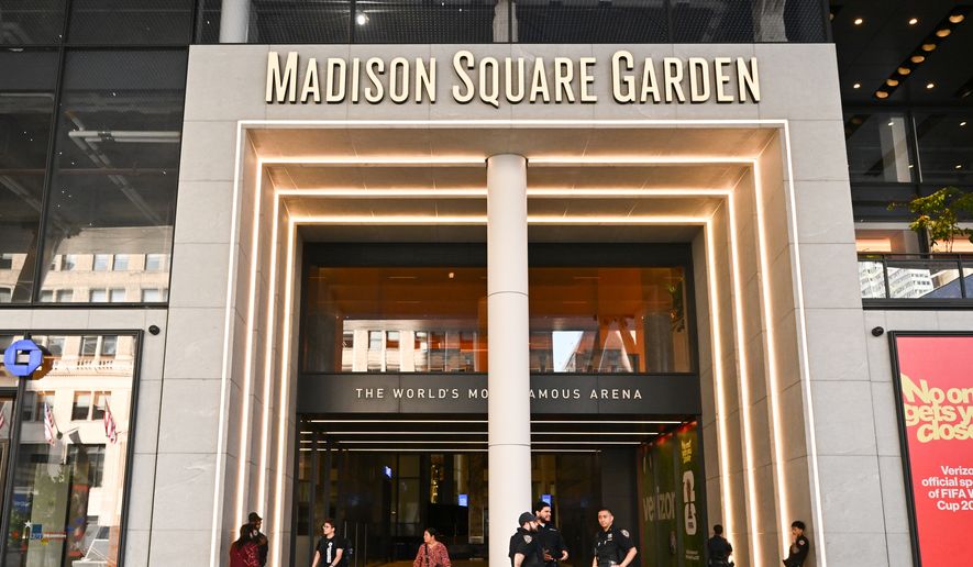 A view outside Madison Square Garden ahead of a reported wedding between singer Taylor Swift and National Football League player Travis Kelce on on Thursday, July 2, 2026, in New York. (Photo by Evan Agostini/Invision/AP)