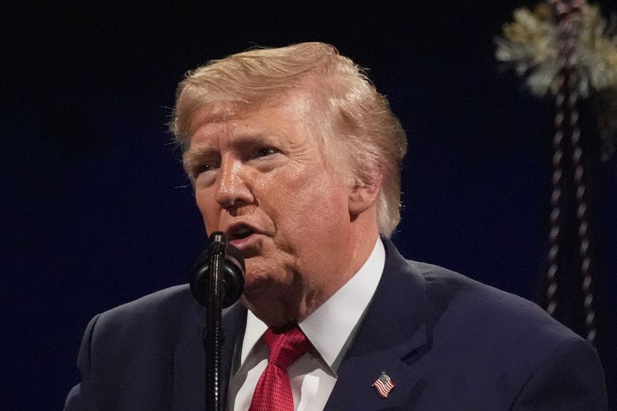 President Donald Trump speaks during Salute to America, an Independence Day event honoring the nation's 250th anniversary, Saturday, July 4, 2026, on the National Mall in Washington. (AP Photo/Mark Schiefelbein)