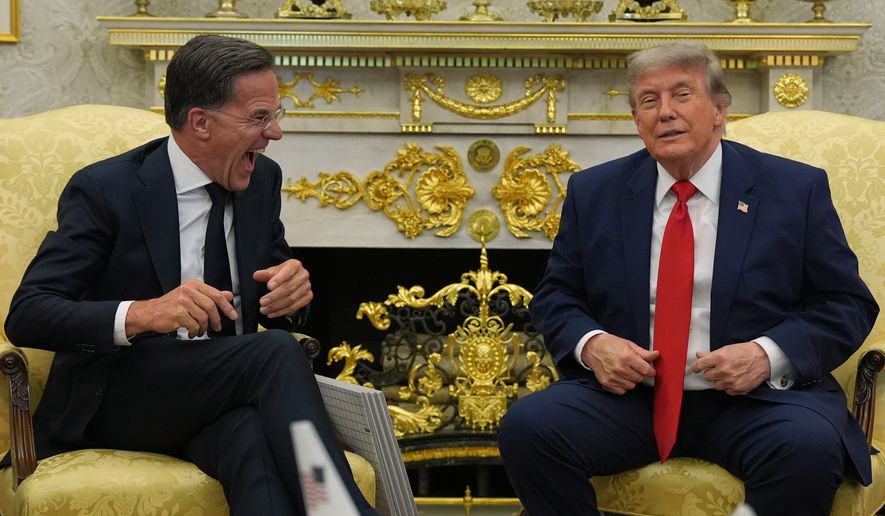 President Donald Trump meets with NATO Secretary General Mark Rutte in the Oval Office at the White House, Wednesday, June 24, 2026, in Washington. (AP Photo/Jacquelyn Martin)