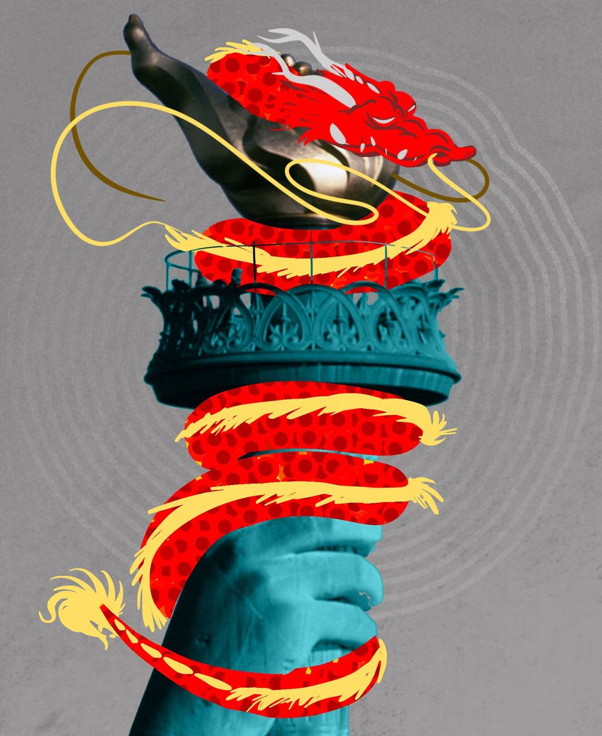 The United States of America helping to modernize Communist China illustration by Linas Garsys / The Washington Times