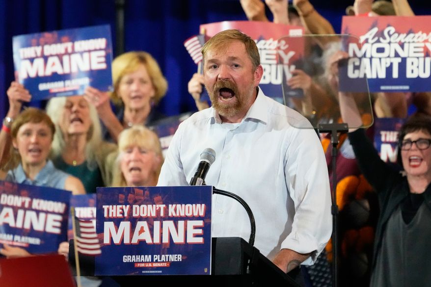 Democratic U.S. Senate candidate Graham Platner speaks during a primary election night watch party after winning the Democratic nomination Tuesday, June 9, 2026, in Blue Hill, Maine. (AP Photo/Robert F. Bukaty)