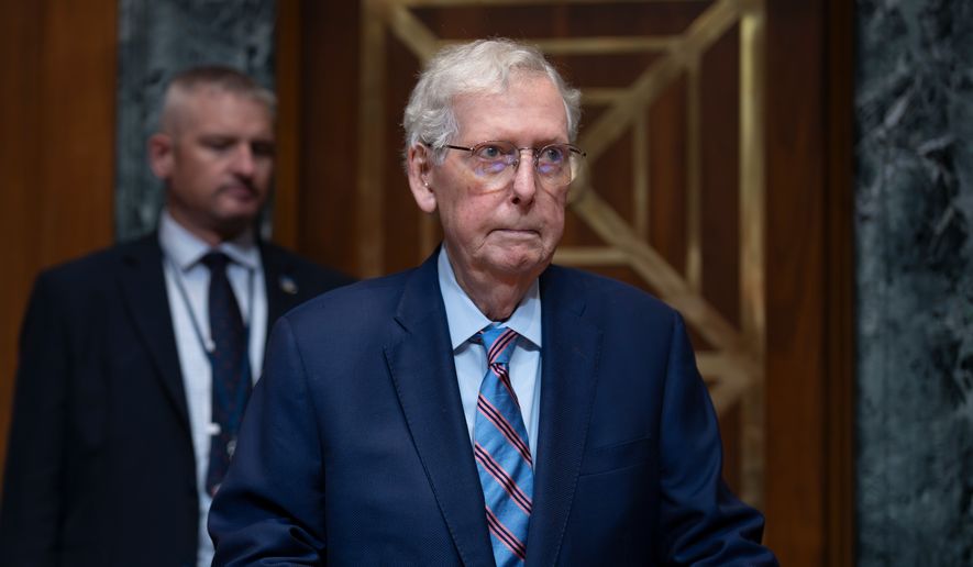 Sen. Mitch McConnell, R-Ky., arrives for a hearing at the Capitol in Washington, Tuesday, May 19, 2026. (AP Photo/J. Scott Applewhite, File)