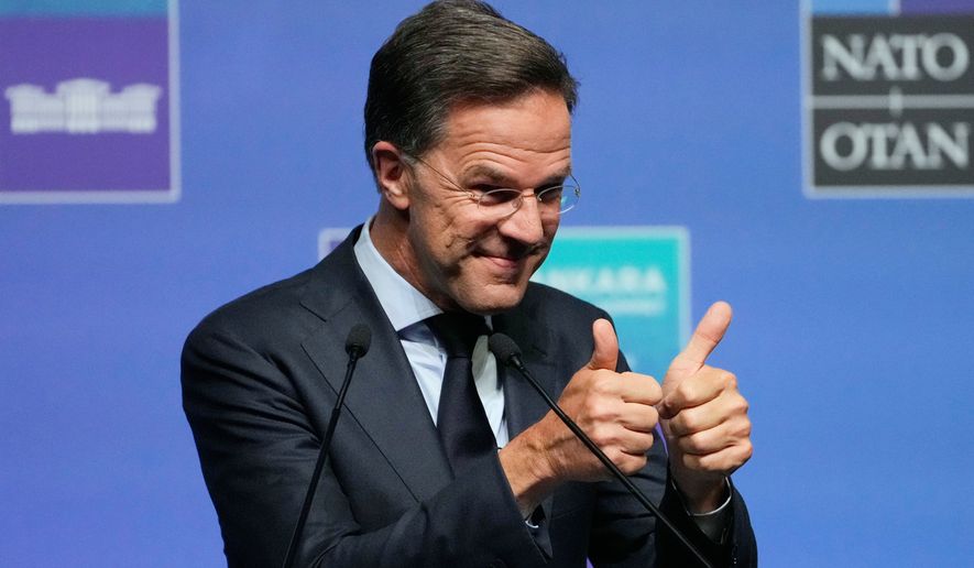 NATO Secretary General Mark Rutte speaks during a media conference at the International Media Center ahead of the NATO Summit in Ankara, Turkey, Monday, July 6, 2026. (AP Photo/Hussein Malla)