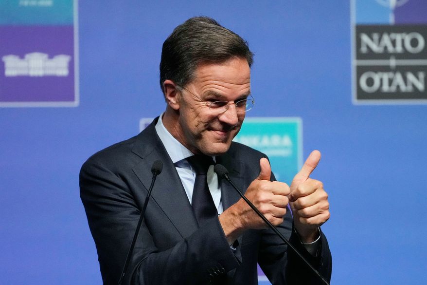 NATO Secretary General Mark Rutte speaks during a media conference at the International Media Center ahead of the NATO Summit in Ankara, Turkey, Monday, July 6, 2026. (AP Photo/Hussein Malla)