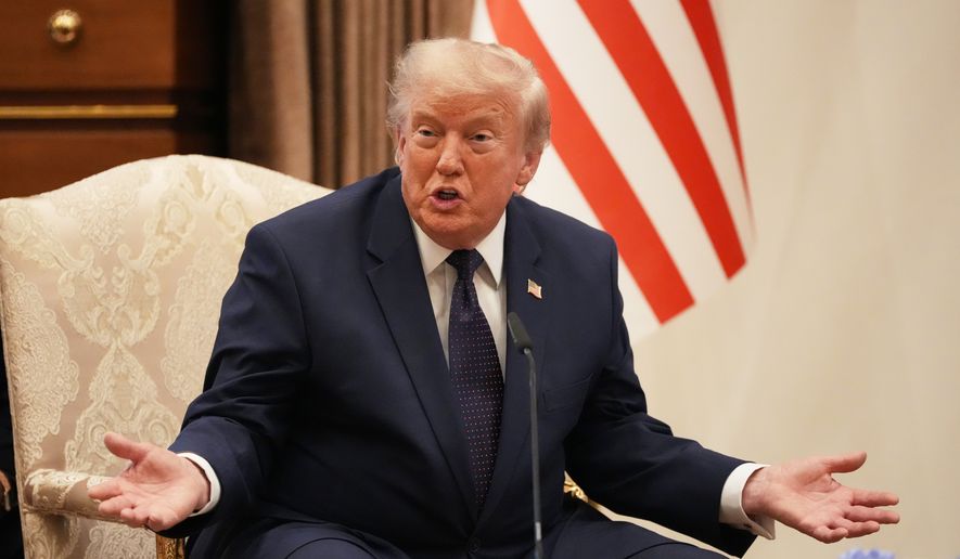 President Donald Trump gestures during a bilateral meeting with Turkish President Recep Tayyip Erdogan at the NATO summit in Ankara, Turkey, Tuesday, July 7, 2026. (AP Photo/Alex Brandon)