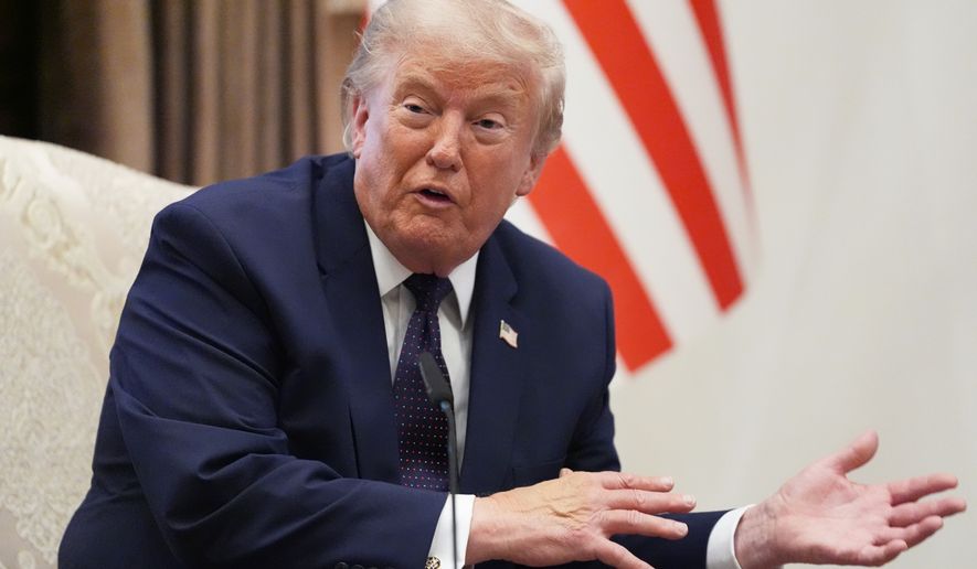 President Donald Trump gestures during a bilateral meeting with Turkish President Recep Tayyip Erdogan at the NATO summit in Ankara, Turkey, Tuesday, July 7, 2026. (AP Photo/Alex Brandon)