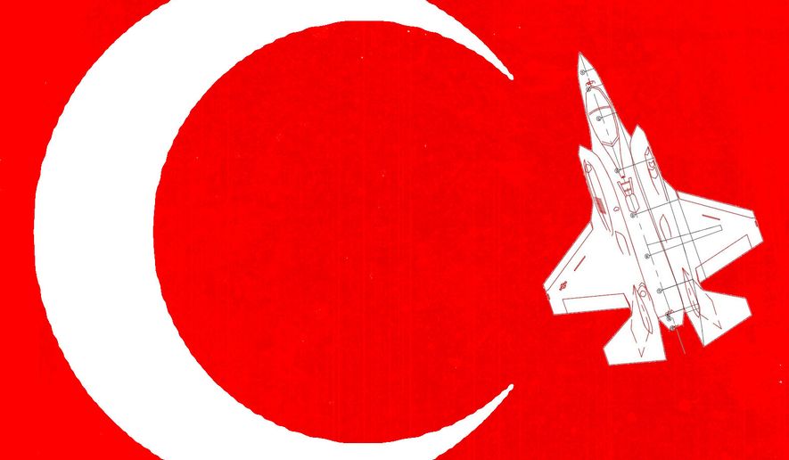 The United States of America selling F-35 fighter jets to Turkey illustration by Linas Garsys / The Washington Times