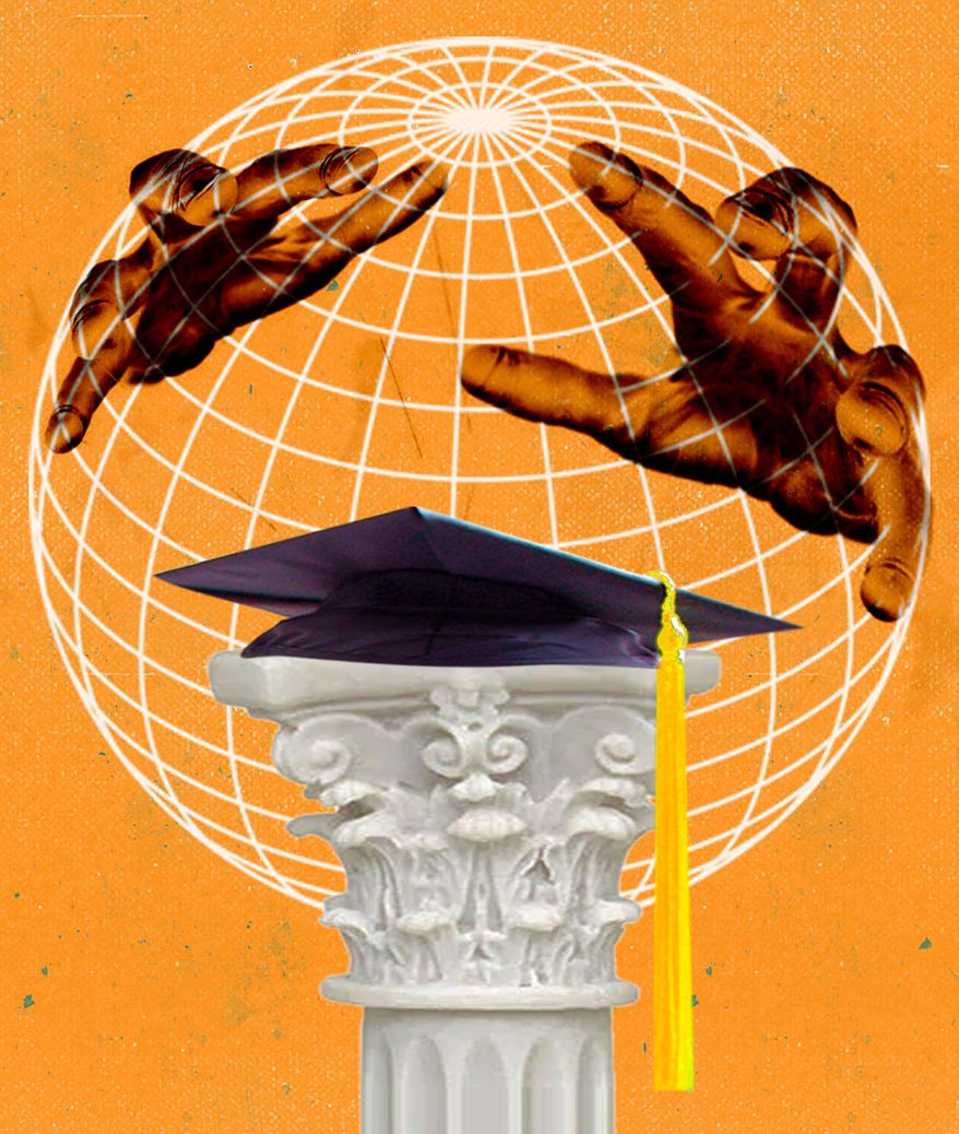 The United States of America's universities and colleges and foreign influence illustration by Linas Garsys / The Washington Times