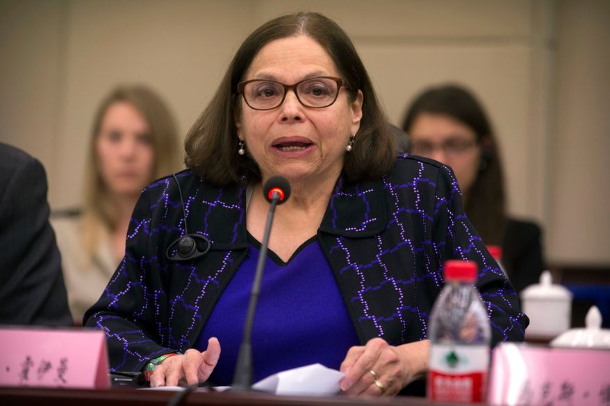 FILE - Judith Heumann, special advisor for International Disability Rights at the U.S. Department of State, speaks at the opening session of the China-U.S. Coordination Meeting on Disability in Beijing, April 12, 2016. (AP Photo/Mark Schiefelbein, Pool, File)