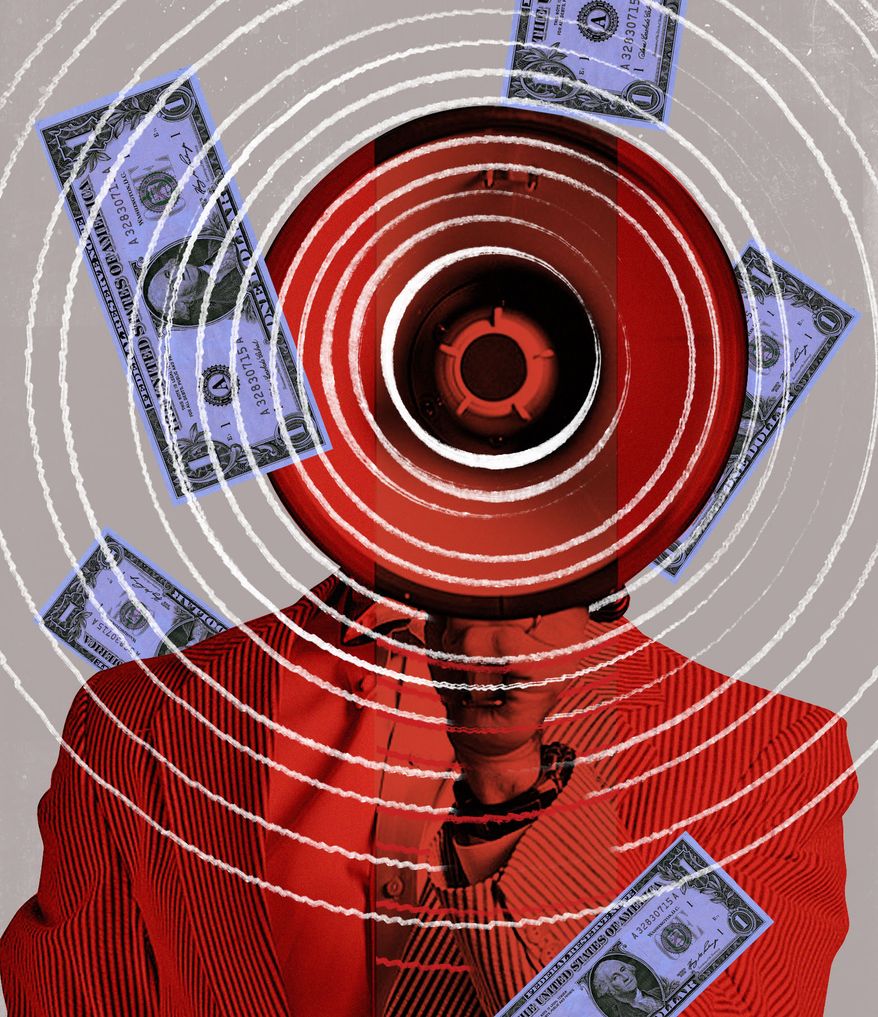 Campaign finance and spending laws and reforms illustration by Linas Garsys / The Washington Times