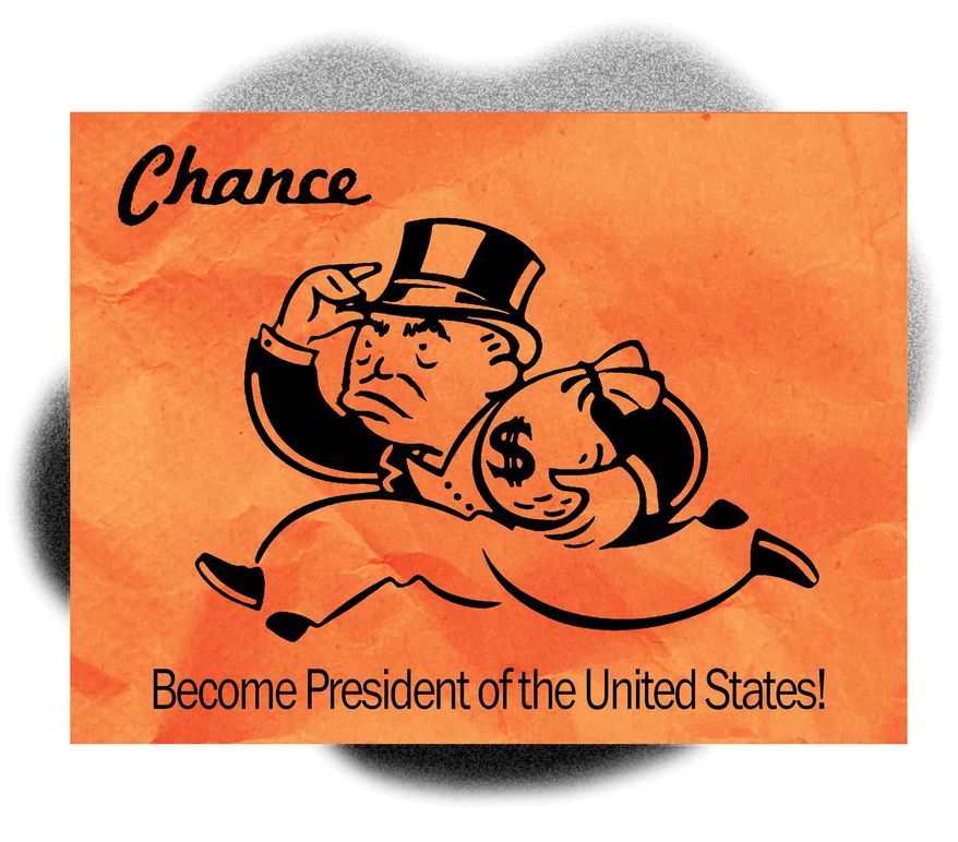 President of the United States of America cashing in on his position illustration by Alexander Hunter/The Washington Times