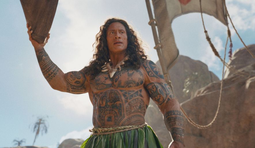 This image released by Disney shows Dwayne Johnson as Maui in a scene from "Moana." (Disney via AP)