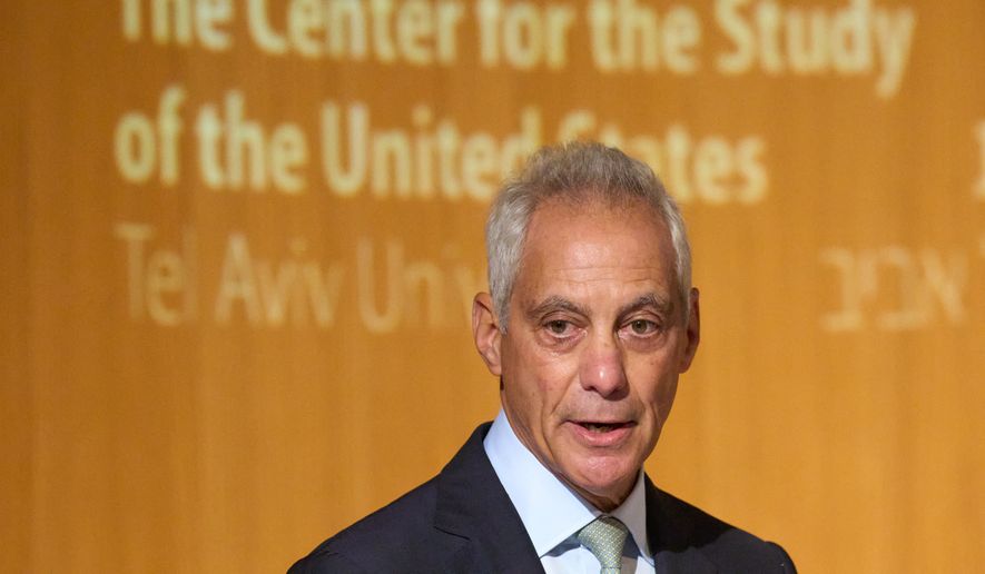 Rahm Emanuel, a potential Democratic presidential candidate and longtime defender of Israel, speaks at Tel Aviv University, Israel, on Wednesday, July 8, 2026. (AP Photo/Ariel Schalit) ** FILE **