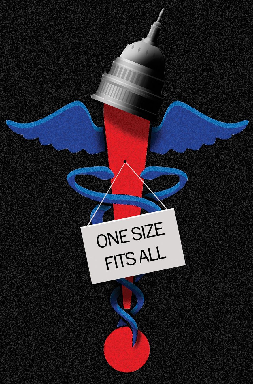 Congress improving health care for patients through reform and not a one-size-fits-all approach illustration by Alexander Hunter/The Washington Times
