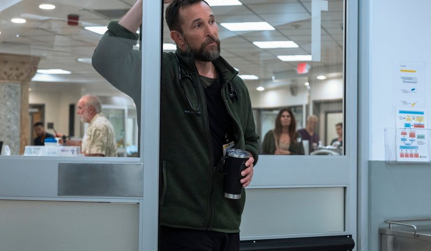 This image released by HBO shows Noah Wyle in a scene from "The Pitt." (HBO via AP)