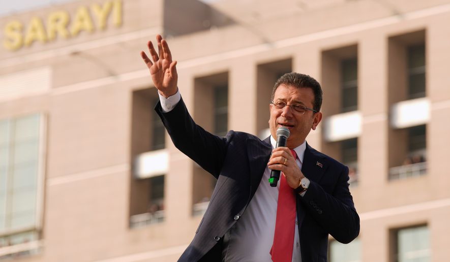 FILE - Istanbul's Mayor Ekrem Imamoglu addresses his supporters in front of the Istanbul courthouse in Istanbul on Jan. 31, 2025. (AP Photo/Emrah Gurel, File)