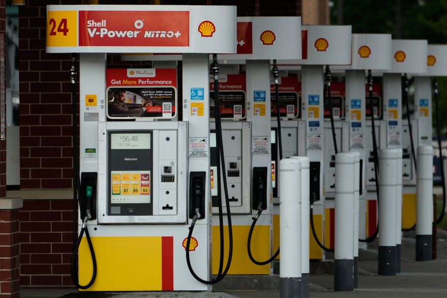 Gas pumps are seen at a gas station in Buffalo Grove, Thursday, June 25, 2026. (AP Photo/Nam Y. Huh)