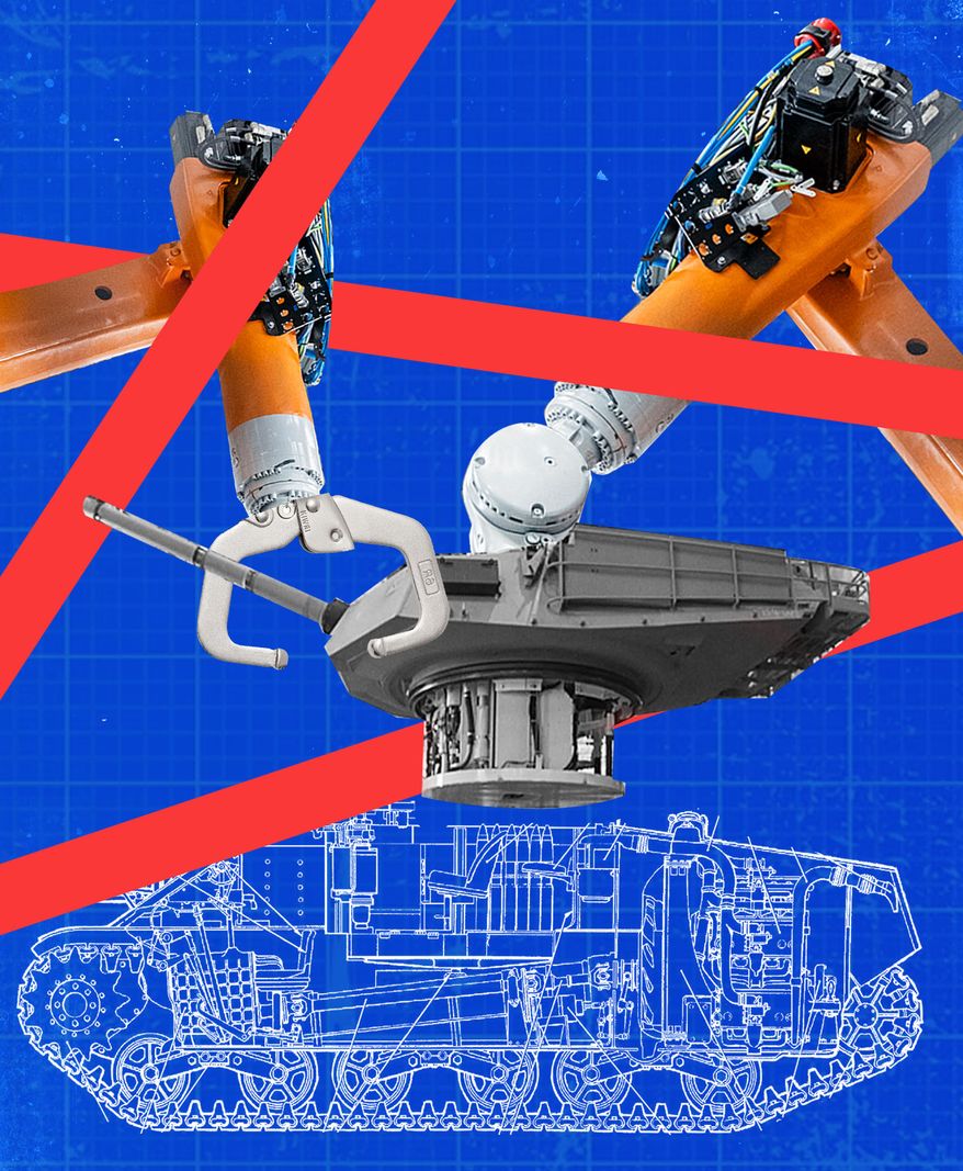 The United States of America and manufacturing the military's weapons illustration by Linas Garsys / The Washington Times