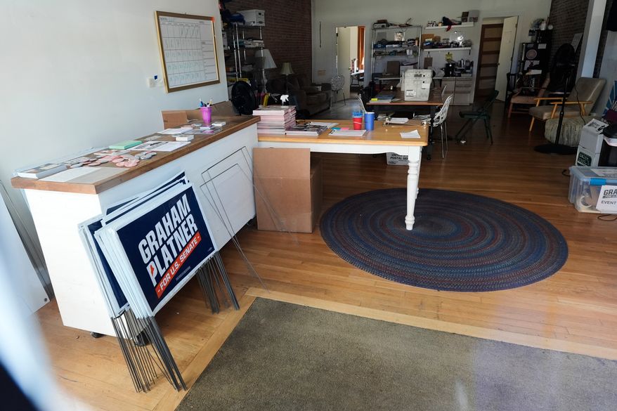 The headquarters for former Democratic candidate for U.S. Senate Graham Platner is quiet Thursday, July 9, 2026, in Ellsworth, Maine. (AP Photo/Robert F. Bukaty)