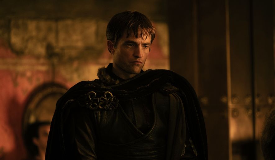 This image released by Universal Pictures shows Robert Pattinson as Antinous, in a scene from "The Odyssey." (Melinda Sue Gordon/Universal Pictures via AP)