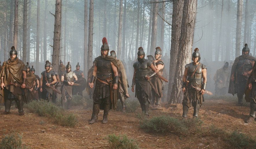 This image released by Universal Pictures shows Matt Damon as Odysseus, center, in a scene from "The Odyssey." (Melinda Sue Gordon/Universal Pictures via AP)