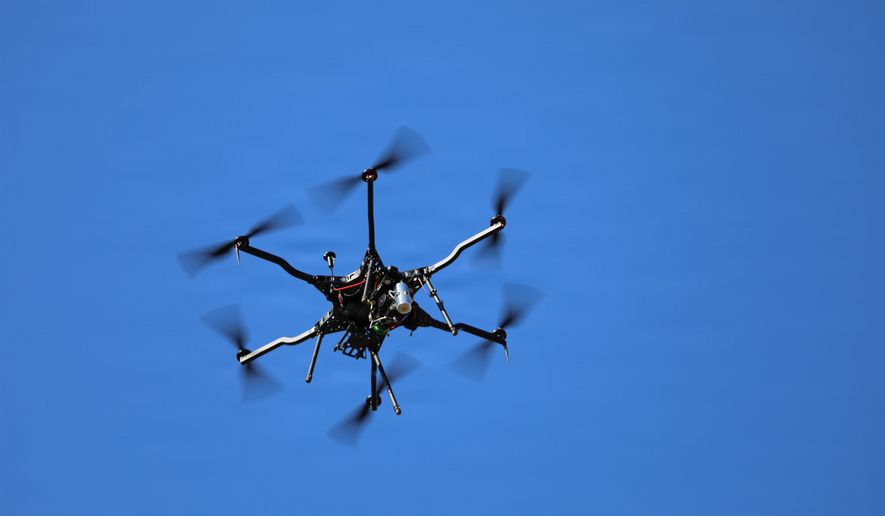 A drone navigates the sky during a practical flight training mission. 06.16.2026 Photo by Sheandra Sterling/U.S. Army Corps of Engineers, New England District (via DVIDS)
