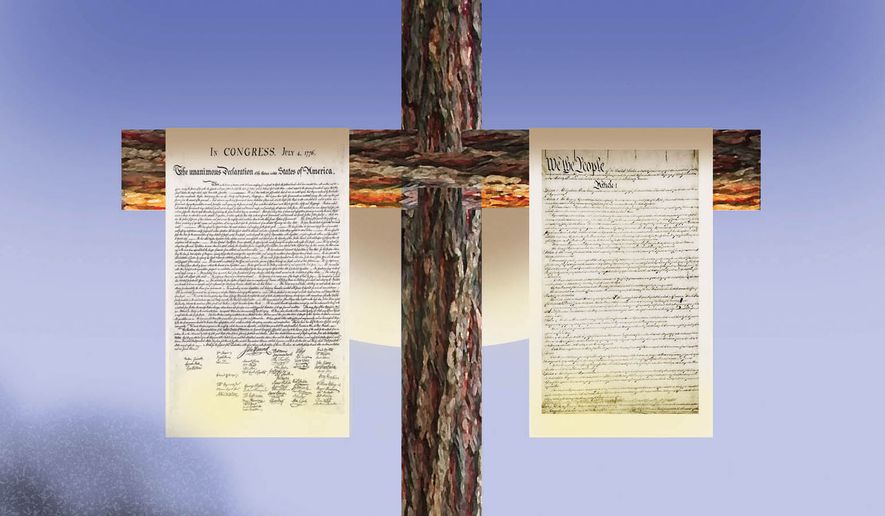 Politics and religion in the United States of America illustration by Alexander Hunter/The Washington Times