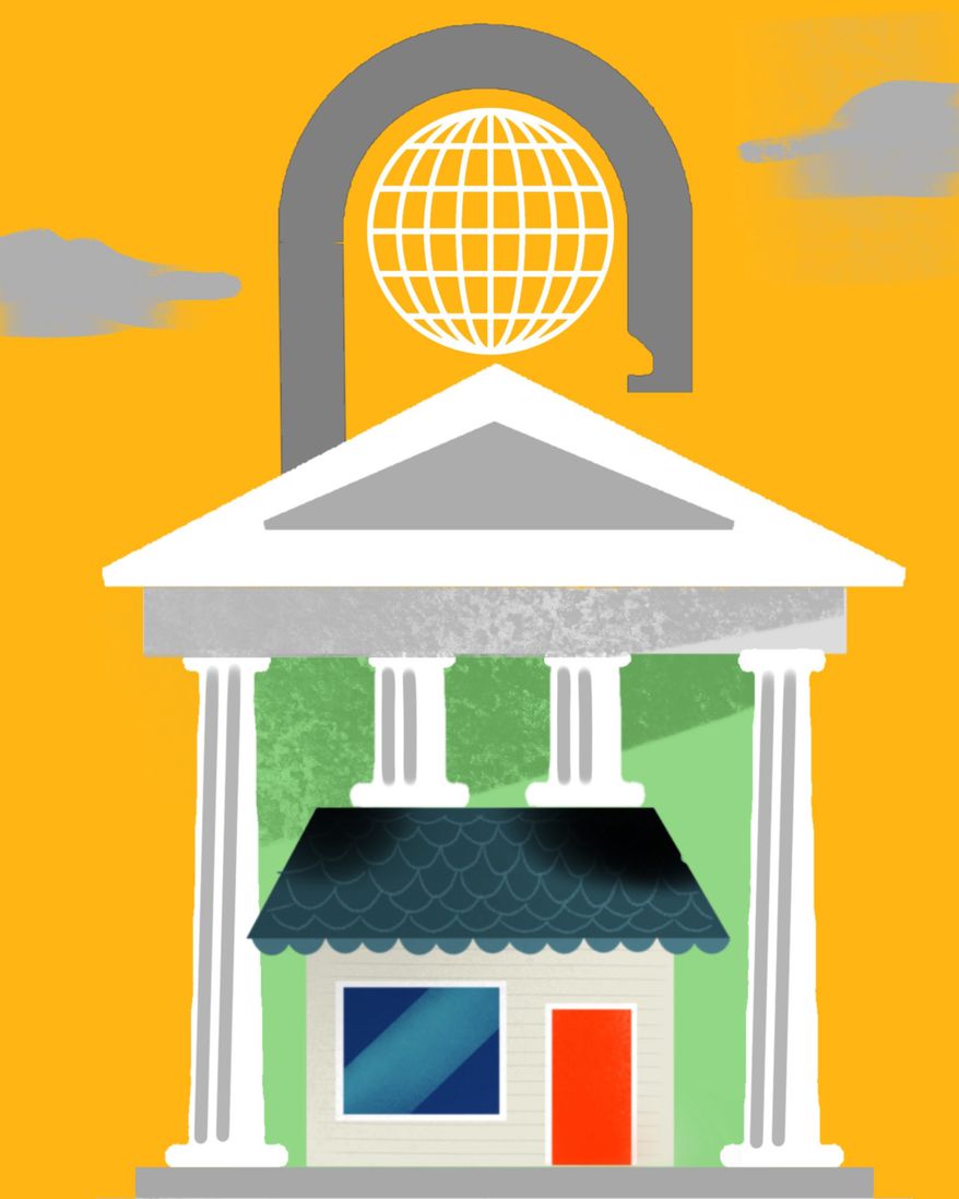 Federal government controlling payment systems in the United States of America to protect small businesses, illustrated by Linas Garsys / The Washington Times