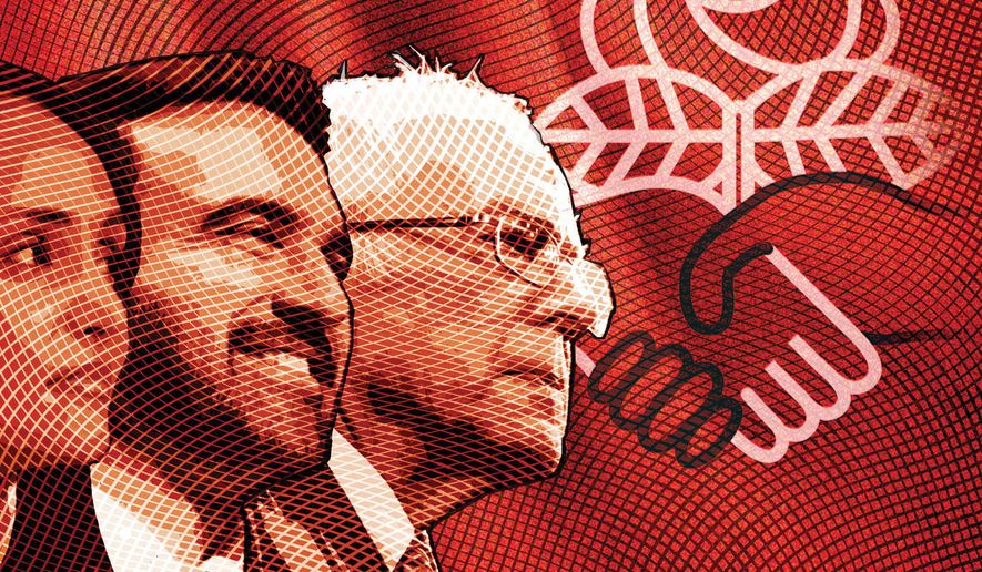 Bernie Sanders and the Democratic Socialists of America illustration by Alexander Hunter/The Washington Times