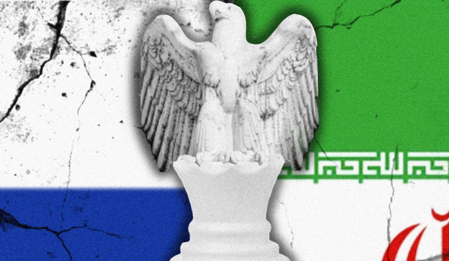The United States of America dealing with Russia and Iran illustration by Linas Garsys / The Washington Times