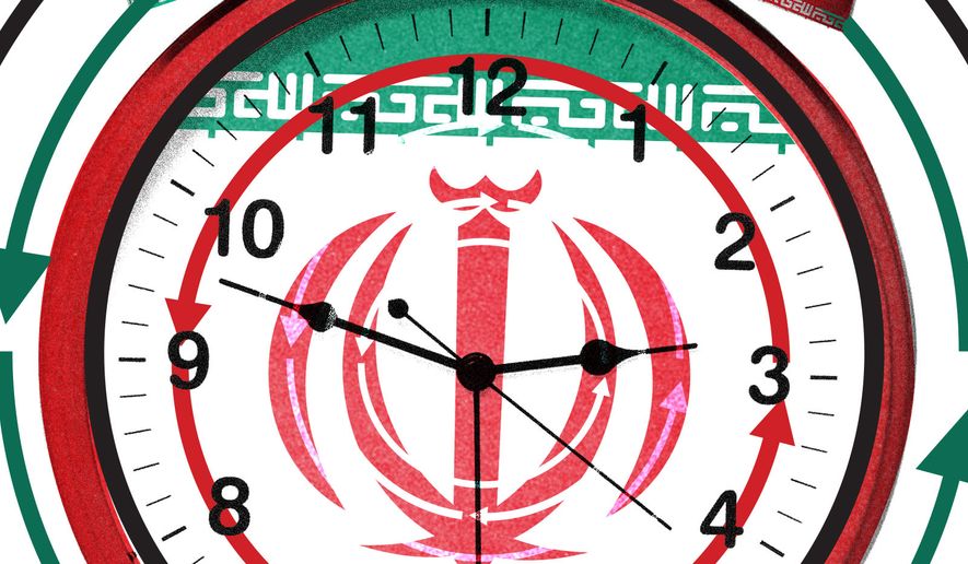 Iran standoff illustration by Linas Garsys / The Washington Times