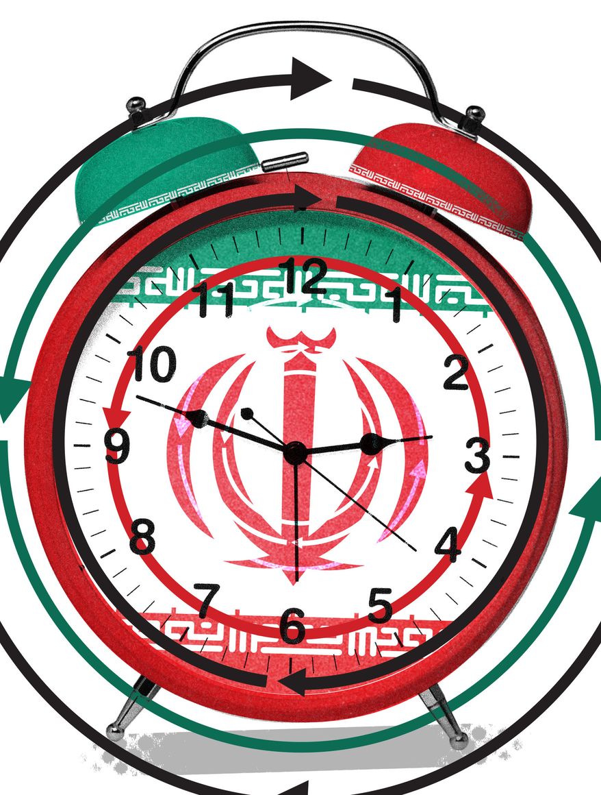 Iran standoff illustration by Linas Garsys / The Washington Times